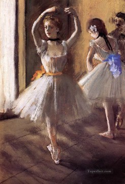 Dos bailarines en el estudio de la escuela de danza Edgar Degas. Pinturas al óleo